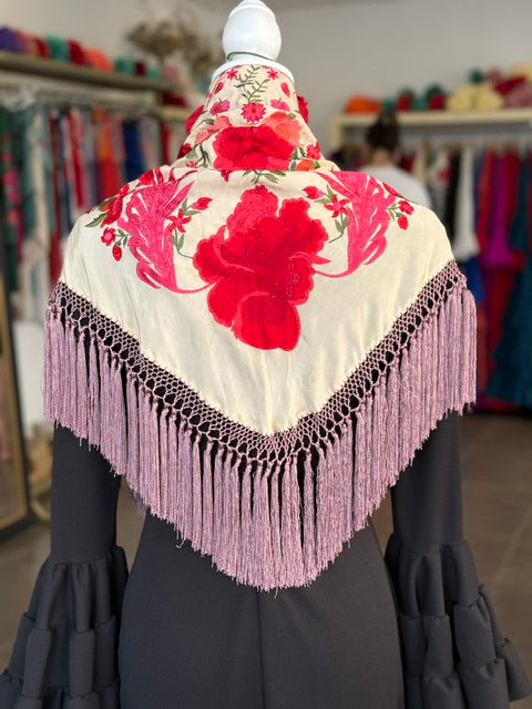 Mantón Cantillana Rojo y Beige