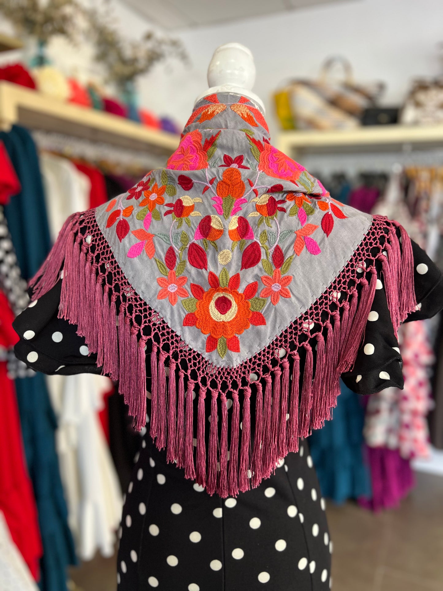 Mantón Cantillana Gris y Rosa