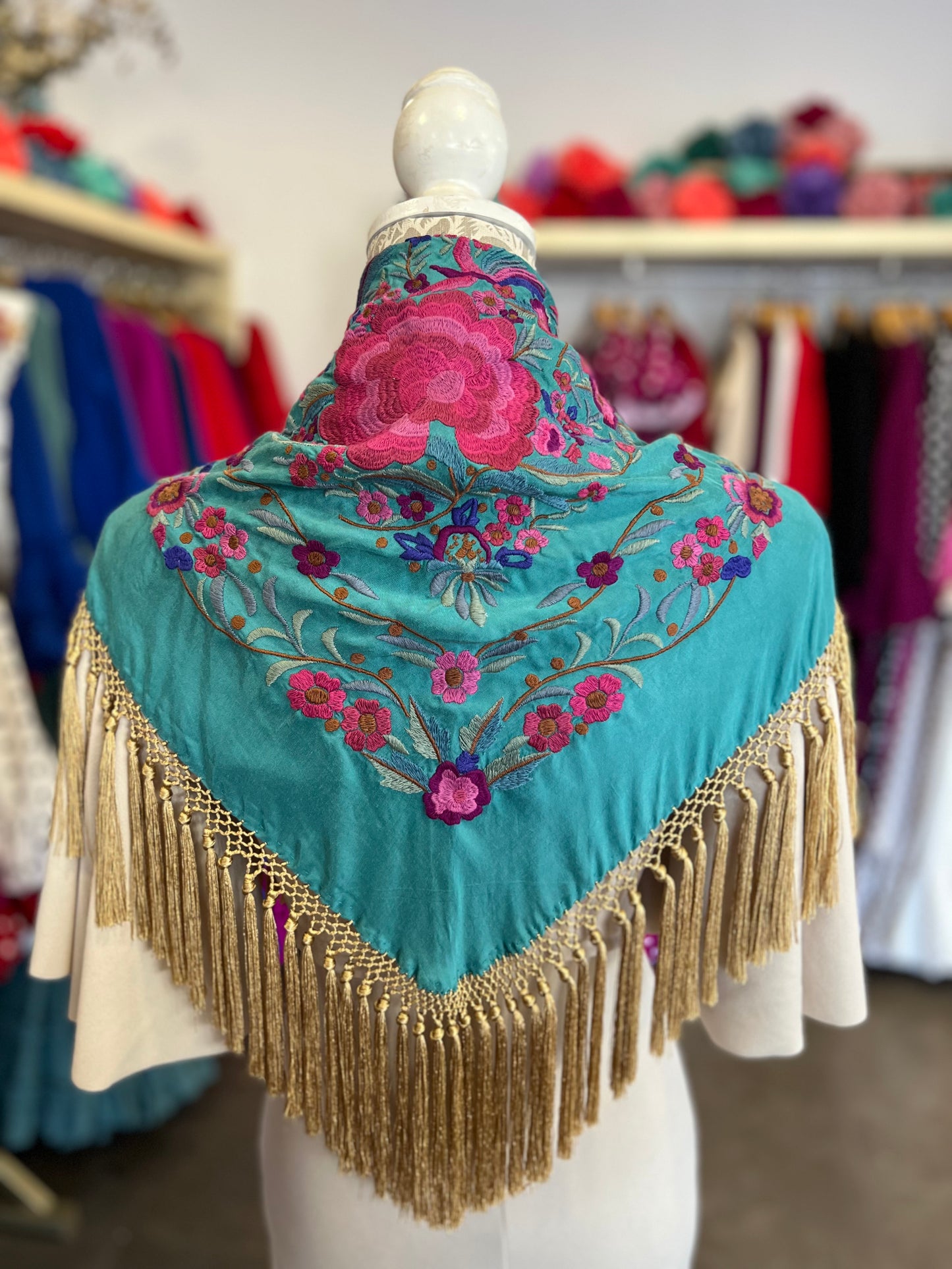 Mantón Cantillana Turquesa y Dorado