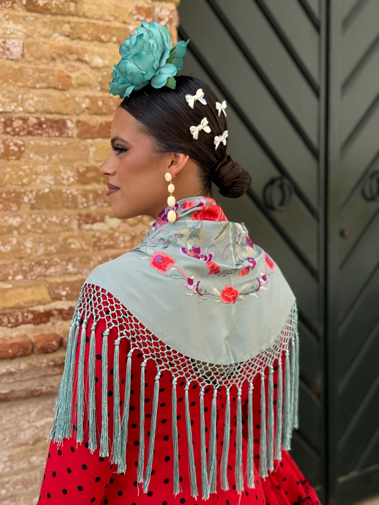 Mantón Macarena Verde Agua Claro