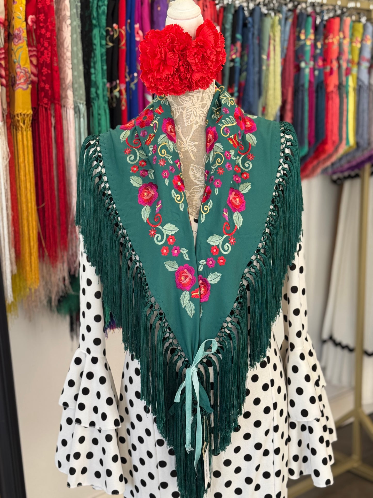 Mantón María verde oscuro