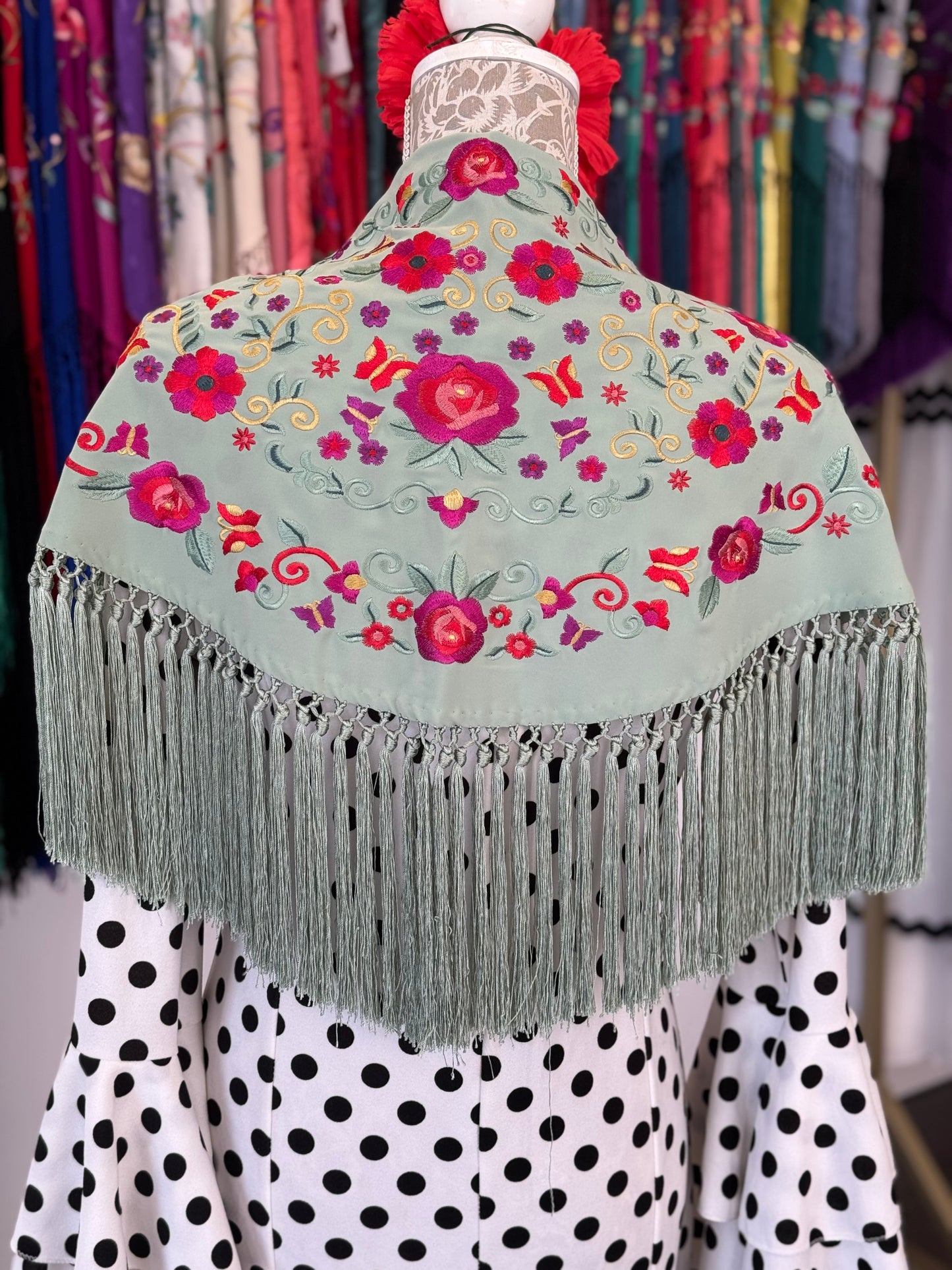 Mantón María verde agua