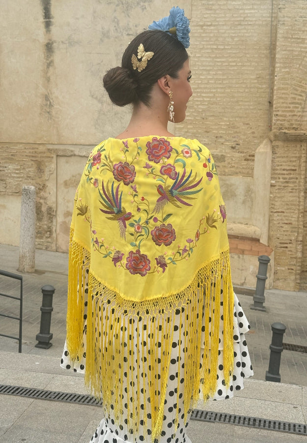 Mantón Pájaros Fondo Amarillo