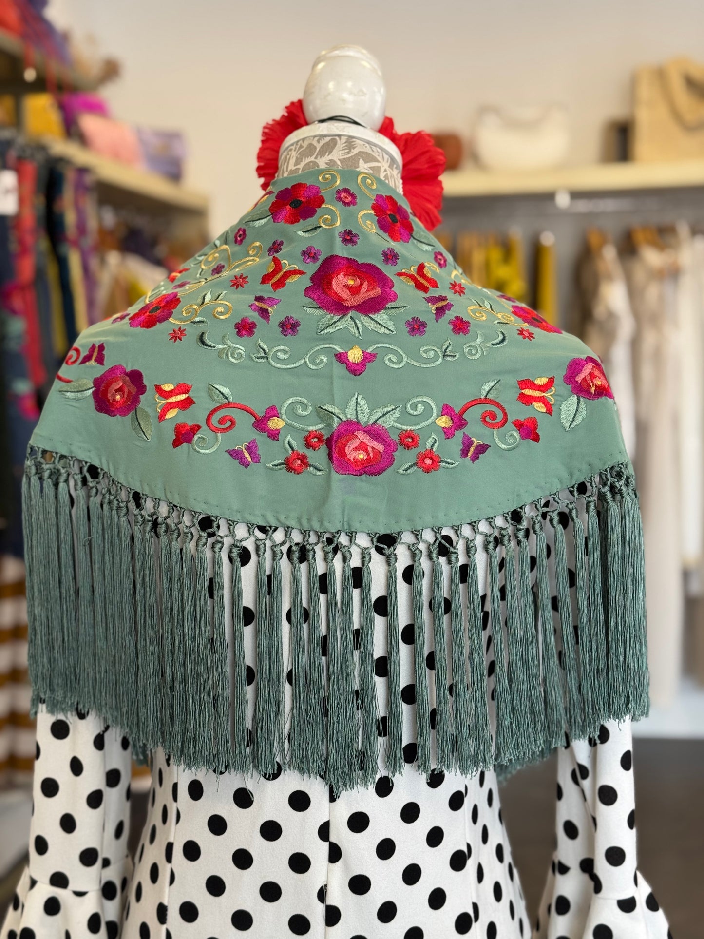 Mantón María verde agua oscuro