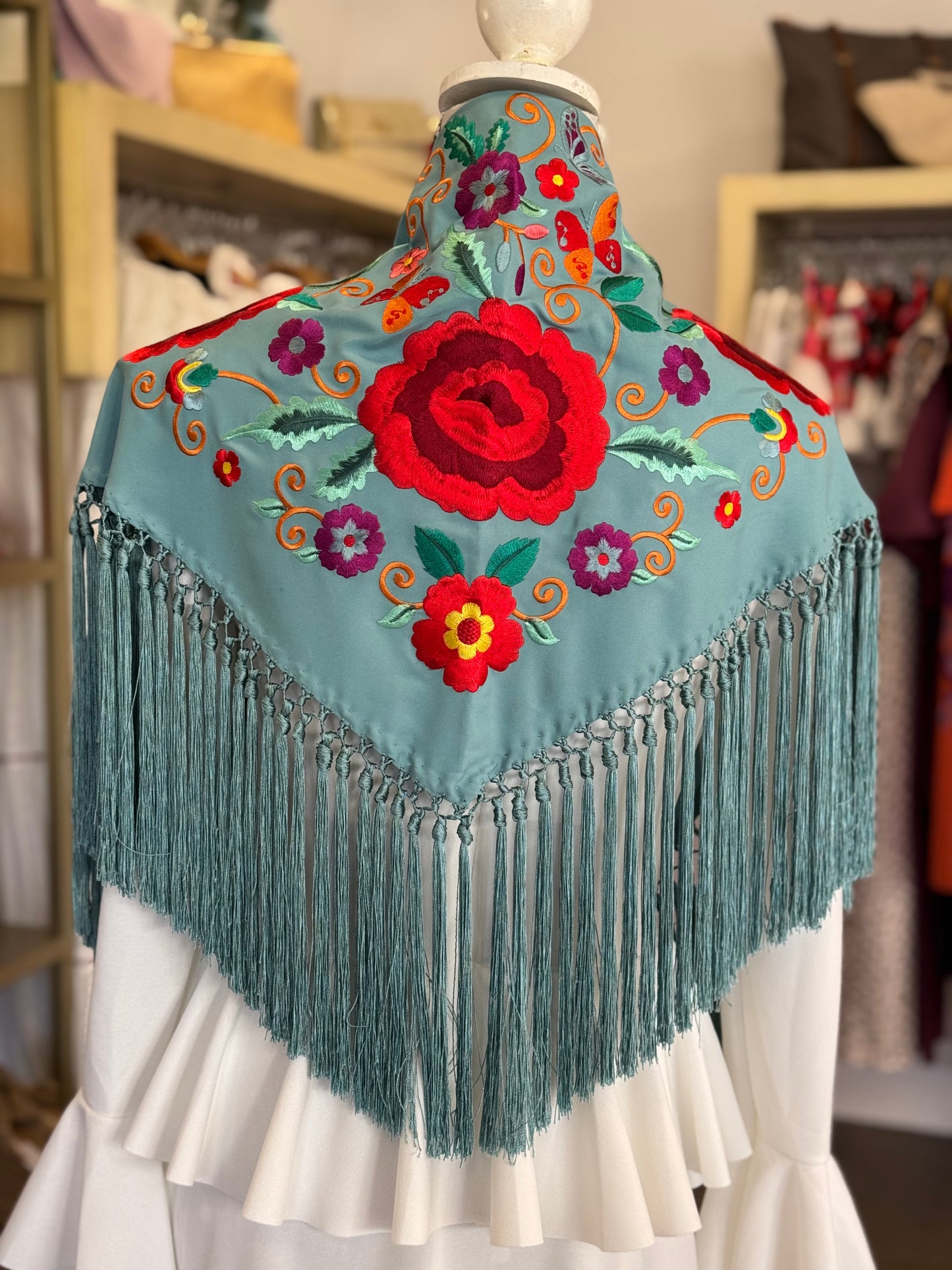 Mantón Celia turquesa