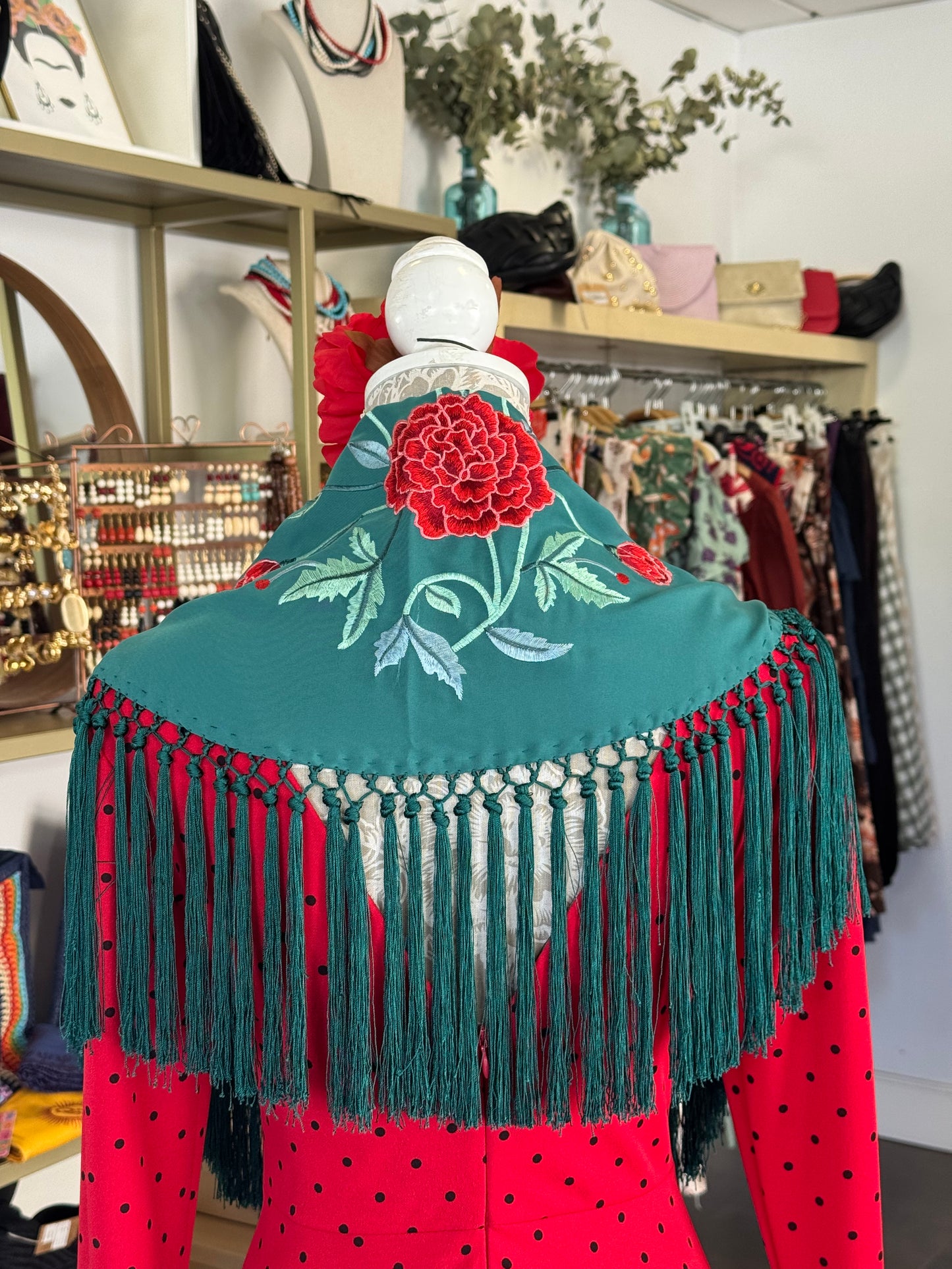 Mantón clavel verde oscuro