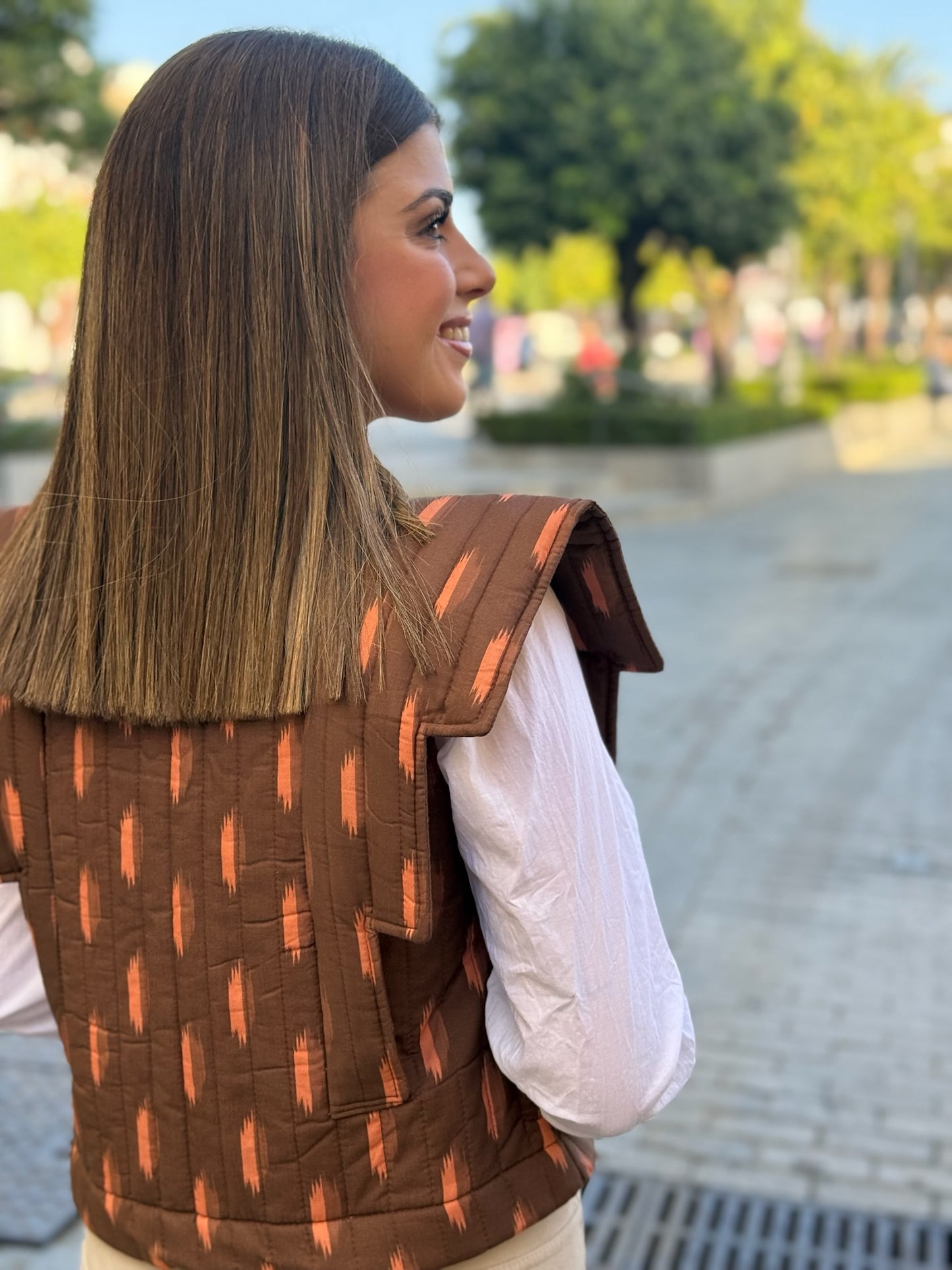 Chaleco Lidia Marrón y Naranja