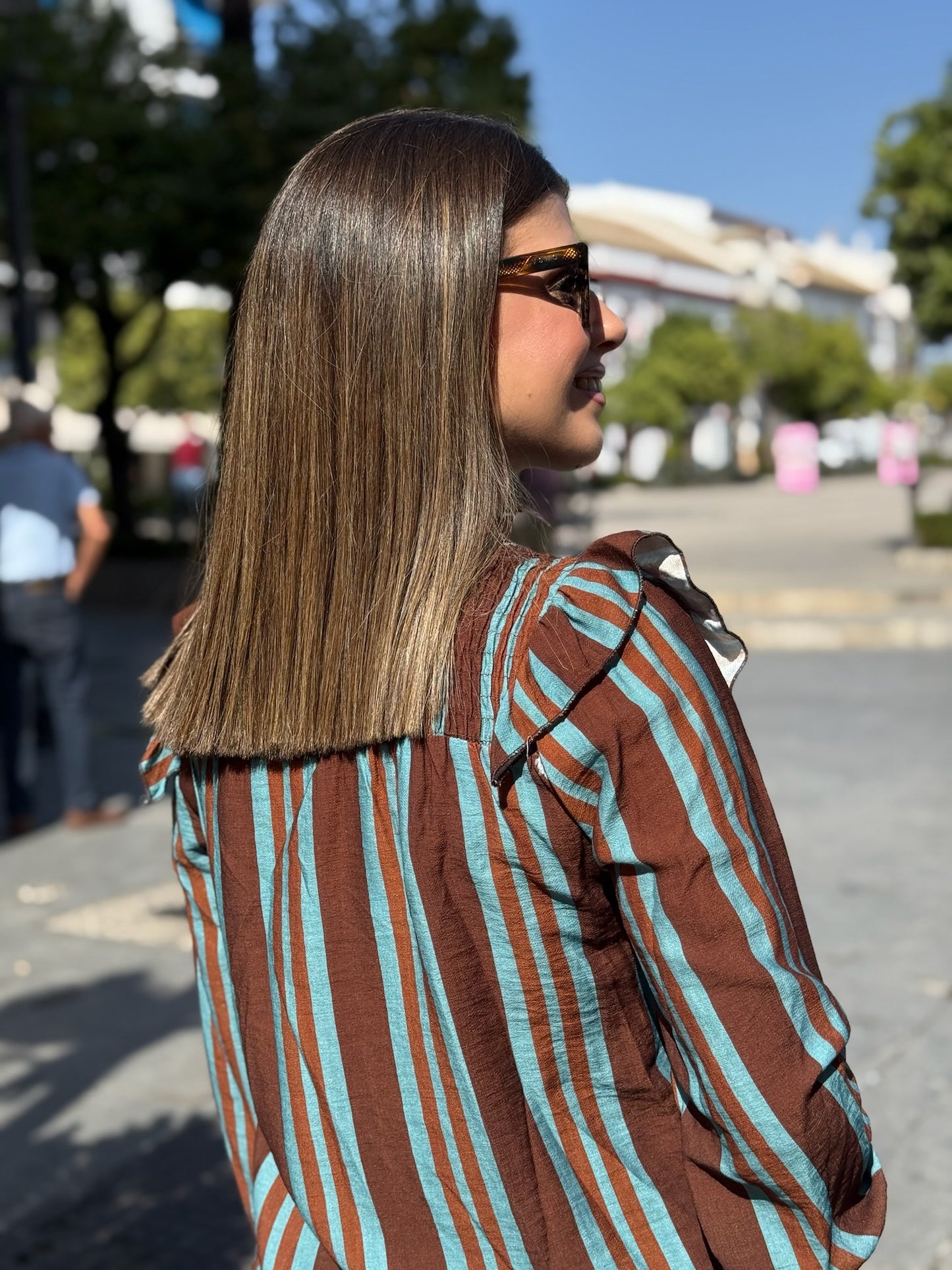 Blusa Lola Marrón y Turquesa