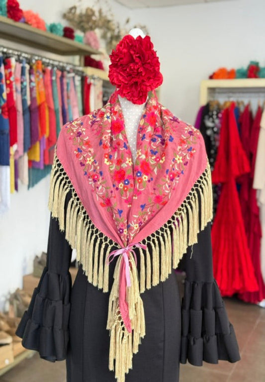 Mantón Cantillana Rosa y Dorado