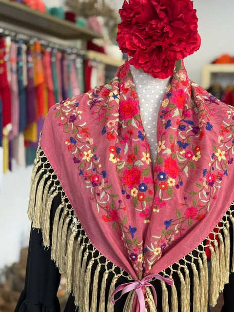 Mantón Cantillana Rosa y Dorado