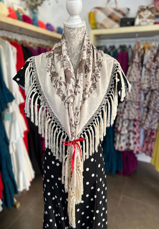 Mantón Cantillana Beige y Visón