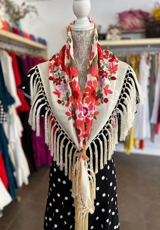 Mantón Cantillana Beige y Naranja