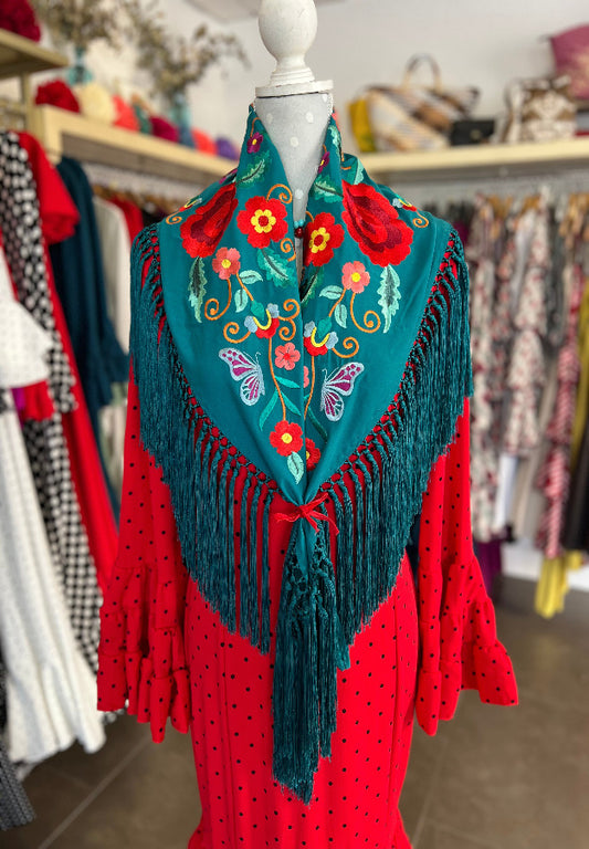 Mantón Celia Verde Oscuro