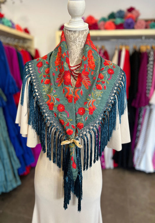 Mantón Cantillana Azul y Naranja