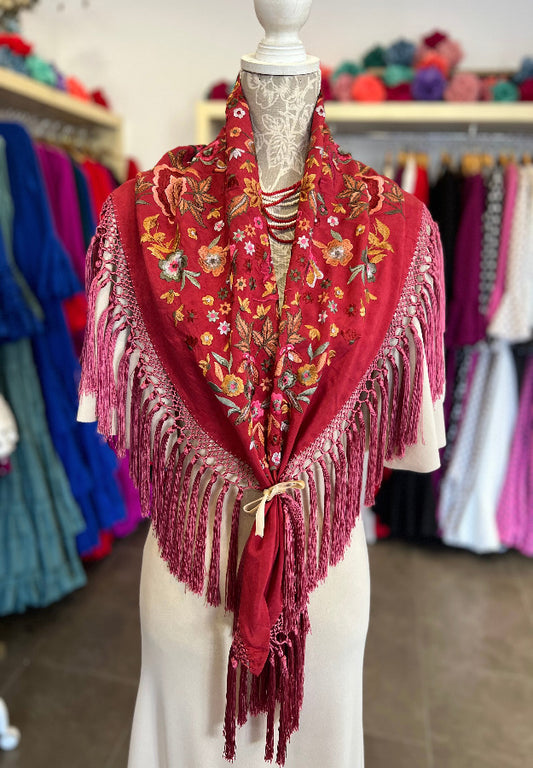Mantón Cantillana Rojo Granate