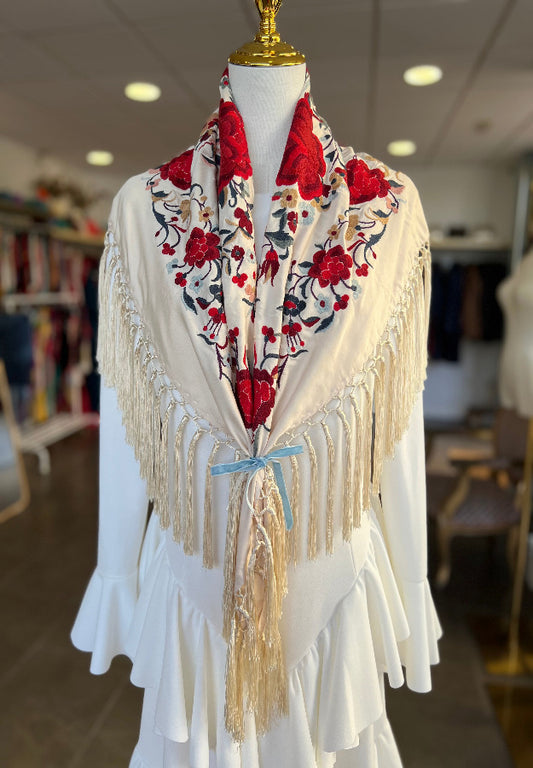 Mantón Cantillana Beige y Rojo