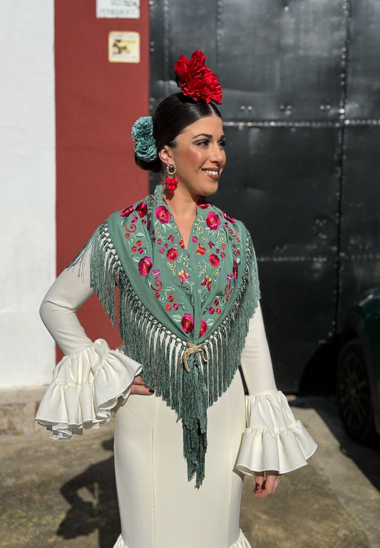 Mantón María verde agua oscuro