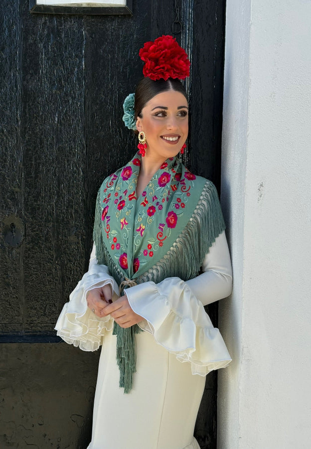 Mantón María verde agua oscuro