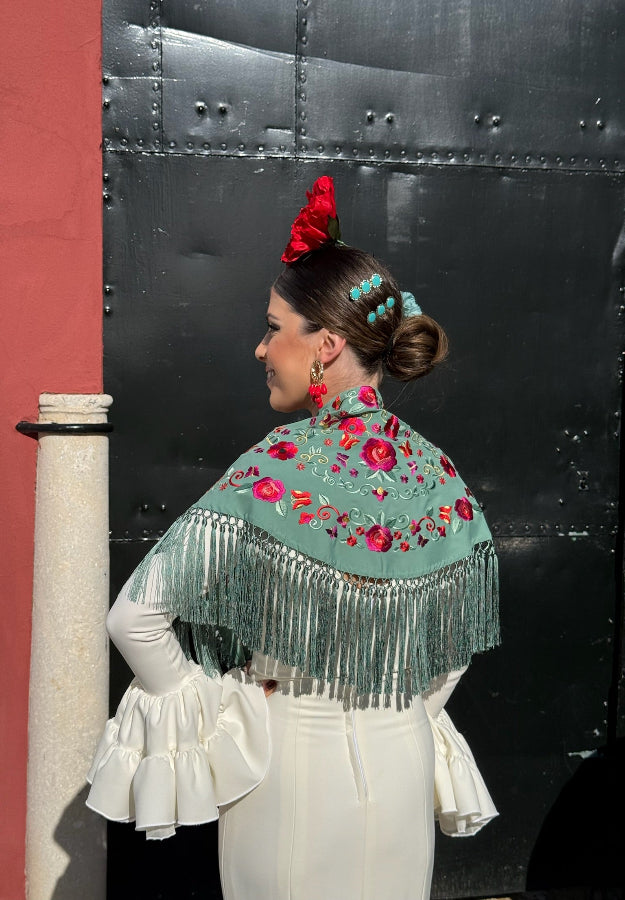 Mantón María verde agua oscuro