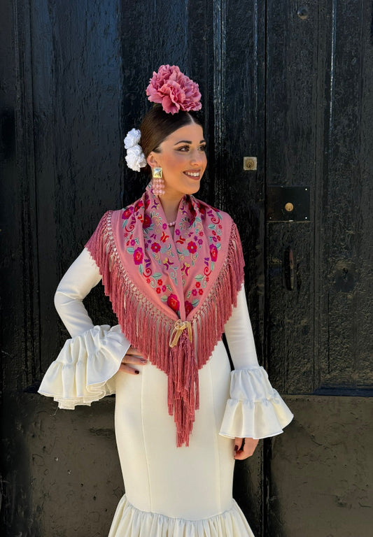 Mantón María mediano rosa maquillaje