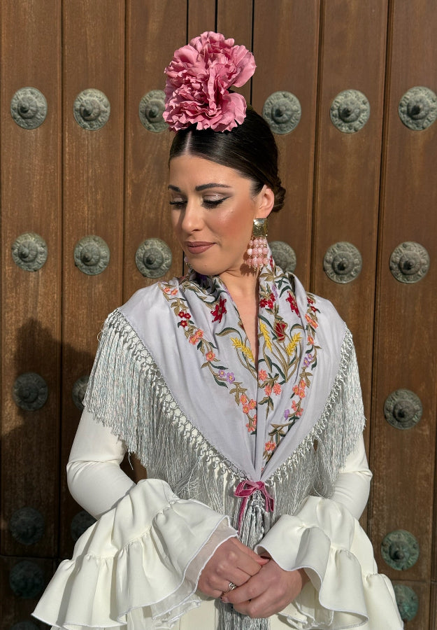 Mantón Candela gris perla