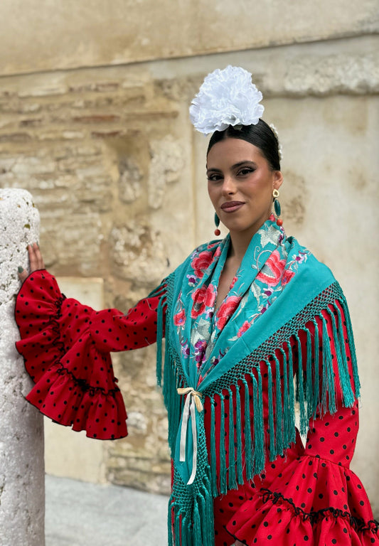 Mantón Macarena Verde Agua Oscuro