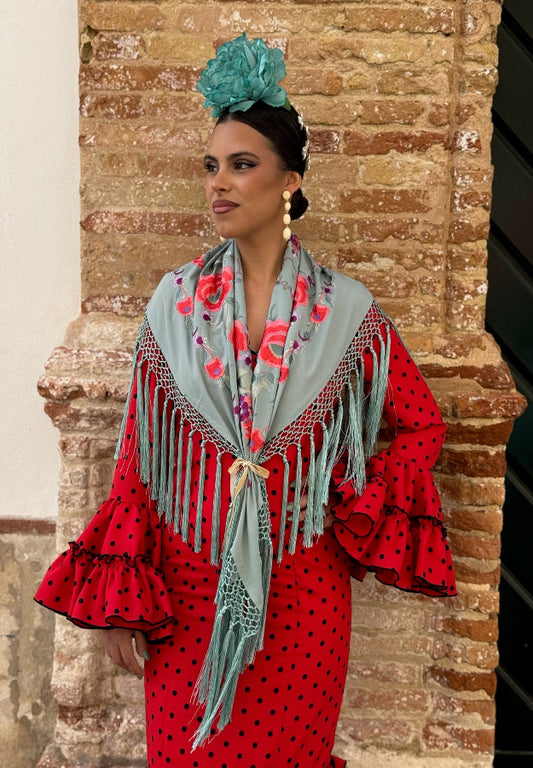 Mantón Macarena Verde Agua Claro