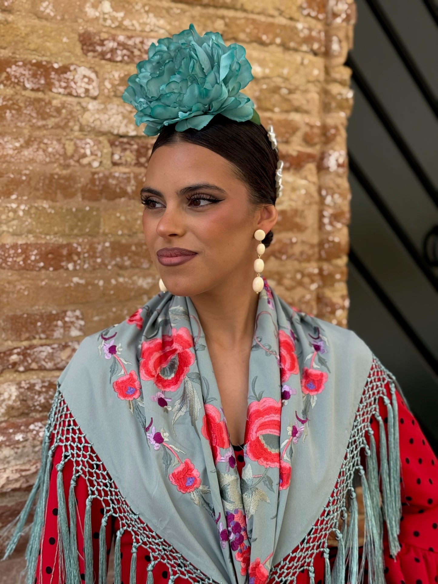 Mantón Macarena Verde Agua Claro