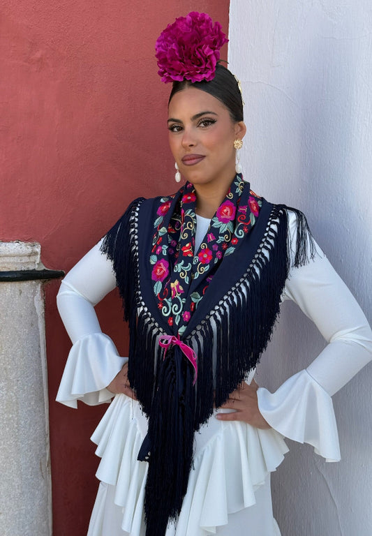 Mantón María azul marino