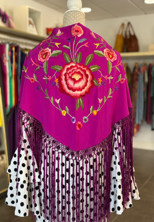 Mantón bordado buganvilla