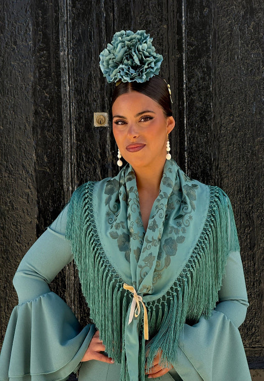 Mantón María al tono verde agua