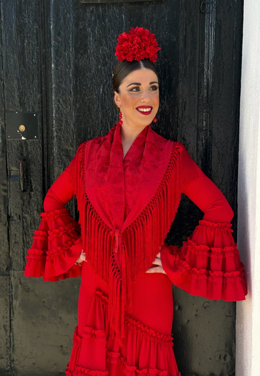 Mantón María al tono rojo