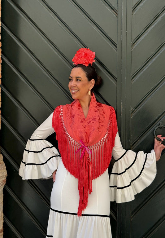 Mantón María al tono coral