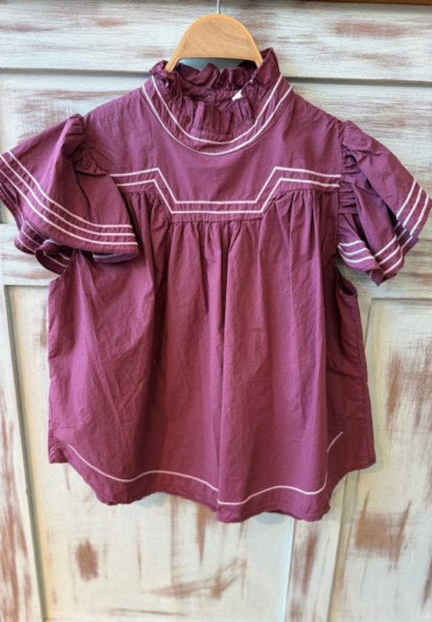 Camisa Bordada Burdeos