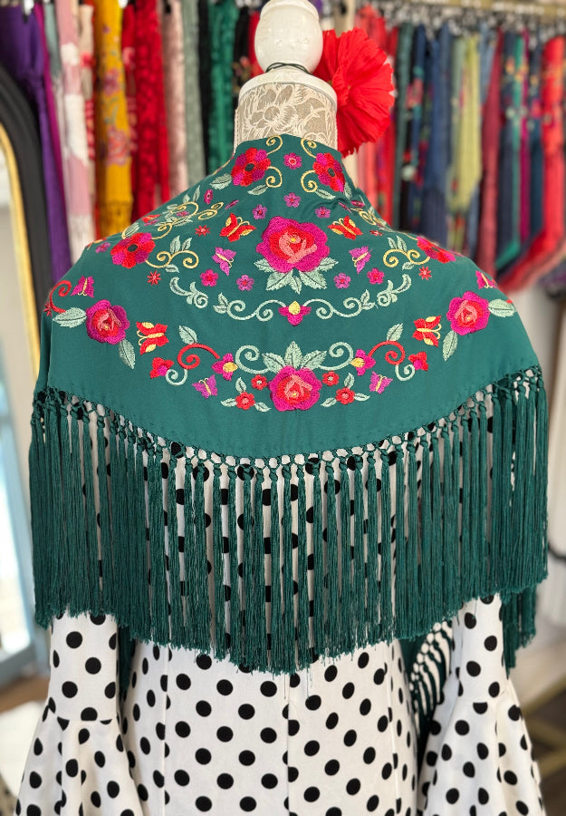 Mantón María verde oscuro