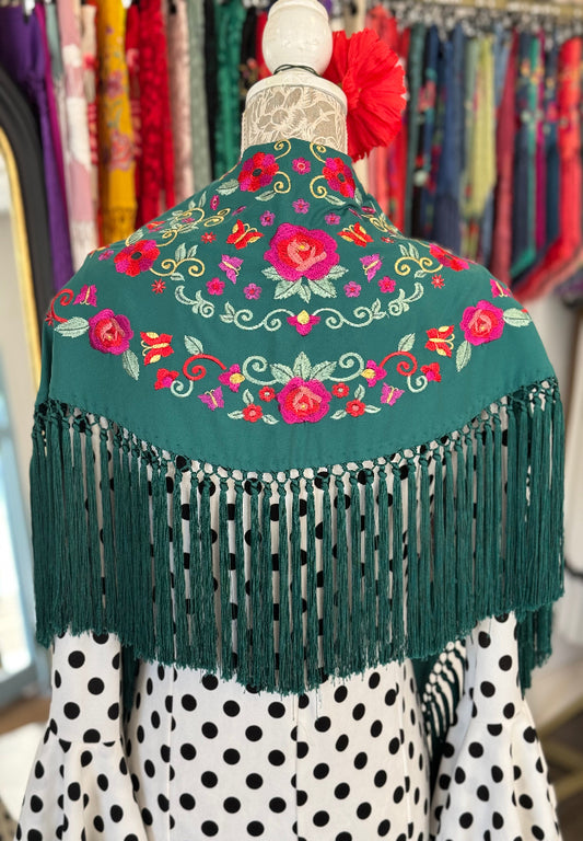 Mantón María verde oscuro