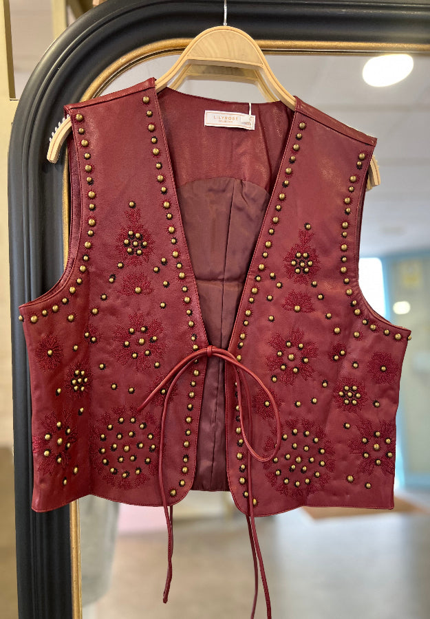 Chaleco Cuero Burdeos