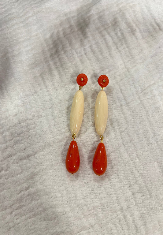 Pendiente Gloria Coral y Beige