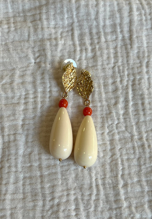 Pendiente Lorena Beige y Coral