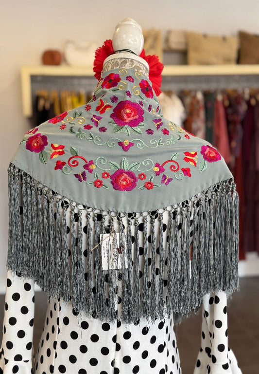 Mantón María verde grisáceo