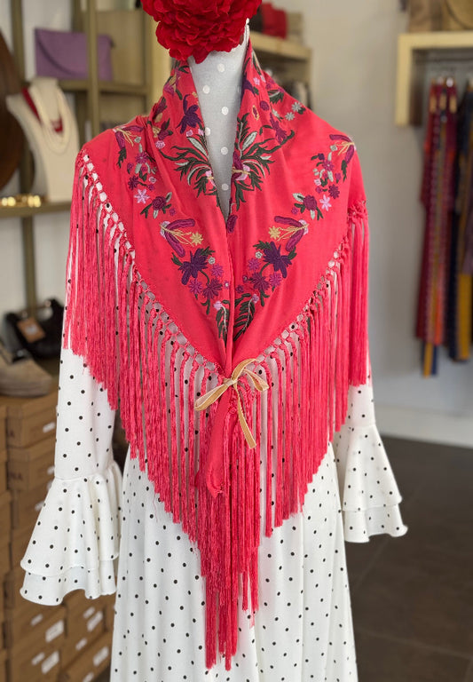 Mantón Triana coral rojizo