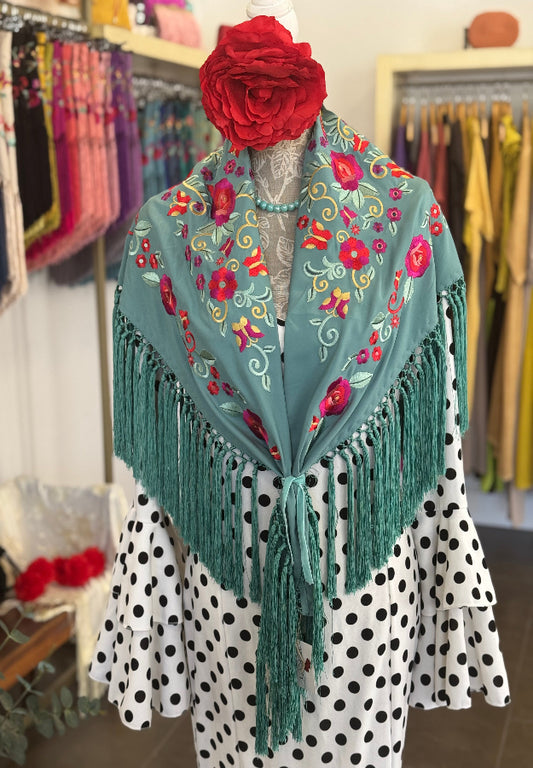 Manton Jimena verde agua oscuro