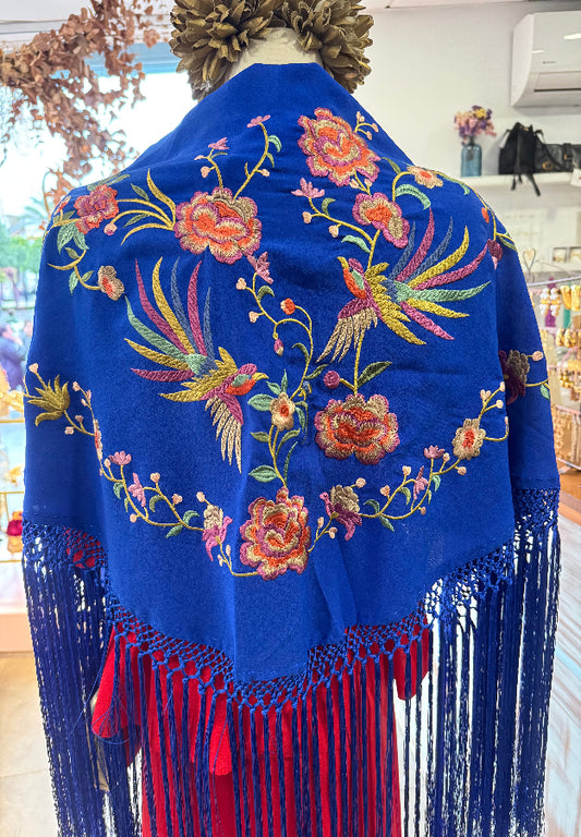 Mantón  Pájaros Fondo Azul Klein