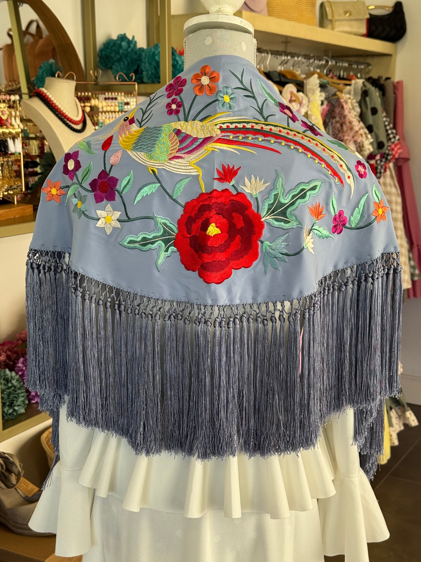 Mantón Martina celeste
