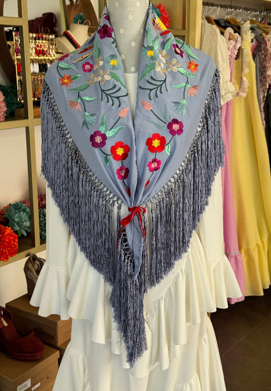 Mantón Martina celeste