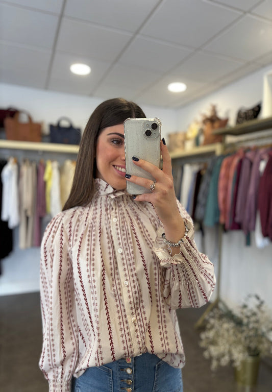 Blusa Angela Beige y Burdeos
