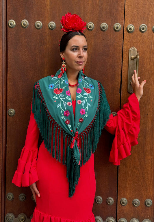 Mantón clavel verde oscuro