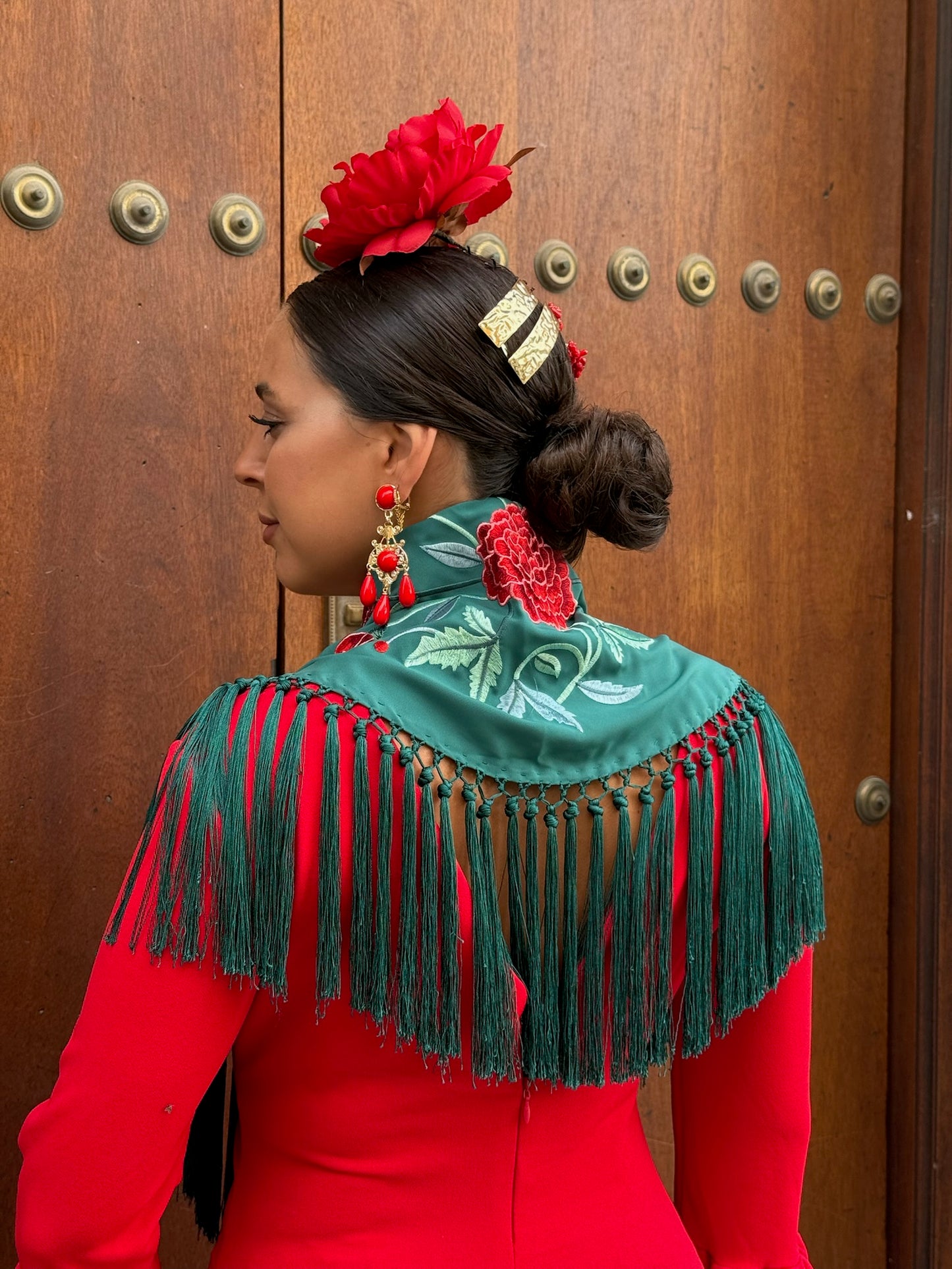 Mantón clavel verde oscuro