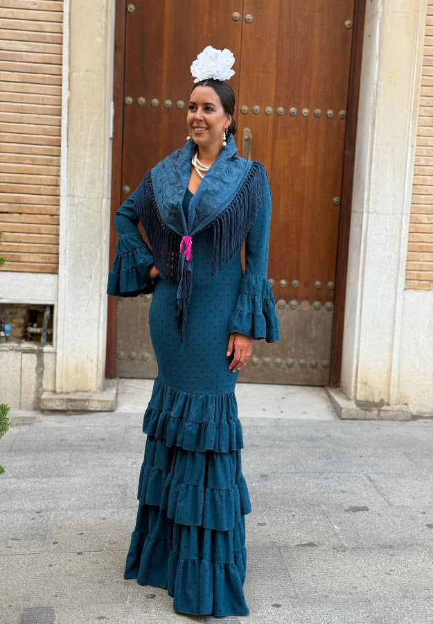 TRAJE FLAMENCA ROSARIO PETROLEO