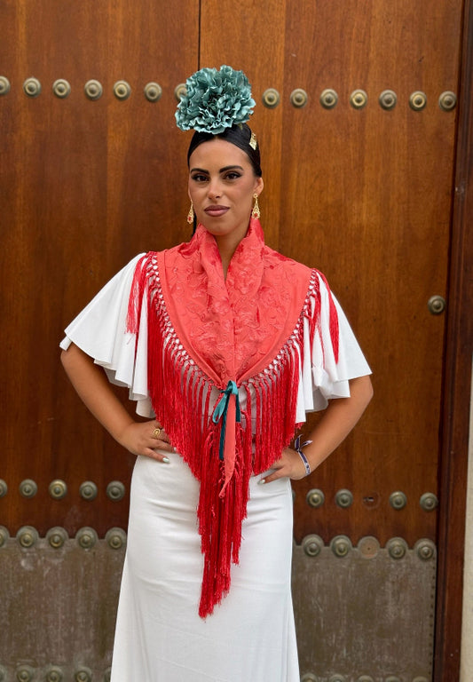 Mantón María al tono coral